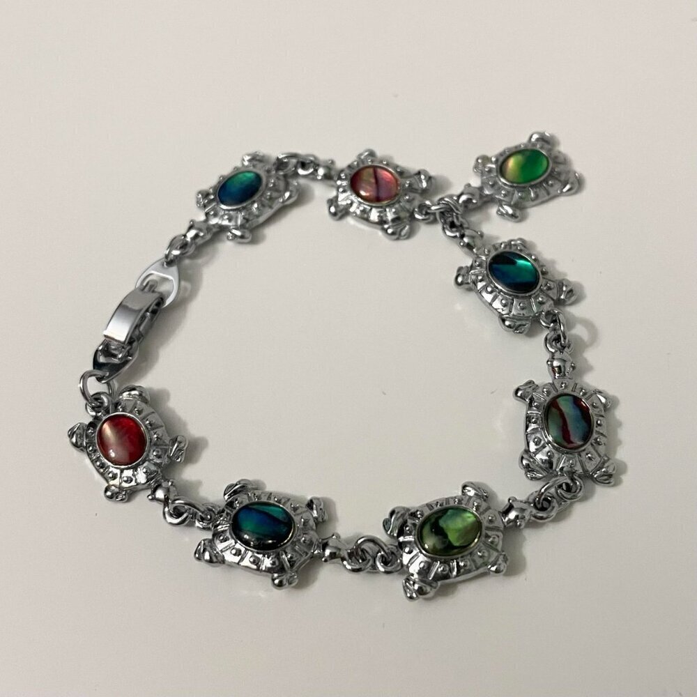 Multi Coloured Turtle Shell Bracelet 7 Inch Long - Picture 3 of 16